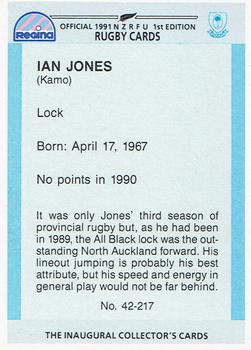 1991 Regina NZRFU 1st Edition #42 Ian Jones Back